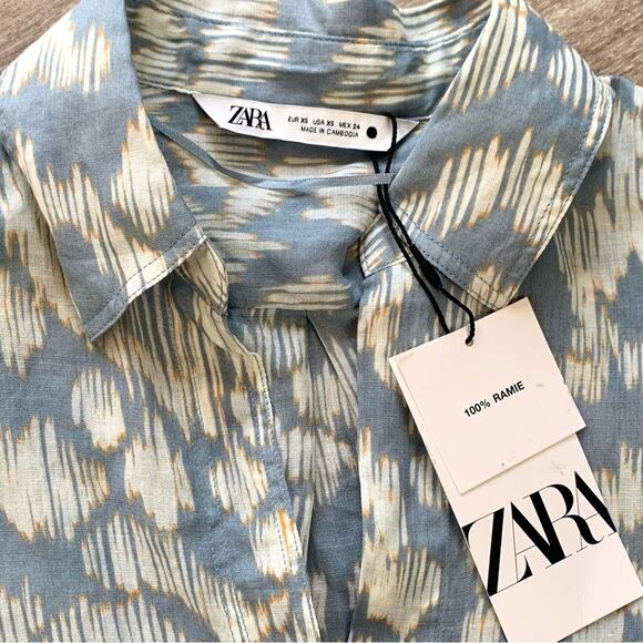 Zara 100% Ramie Oversize Button Up 3/4 Sleeve Shirt Size XS NWT - Picture 5 of 7